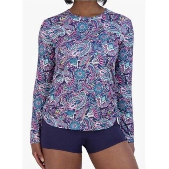 Caribbean Joe Women's UPF 30+ Long Sleeve Rashguard Swim Shirt  Paisley Floral - Picture 2 of 7